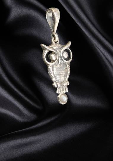 Sterling Silver Owl and Moonstone Pendant